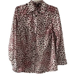 Roaman’s Long Sleeve Button Up Blouse Size 12 W Animal Print
